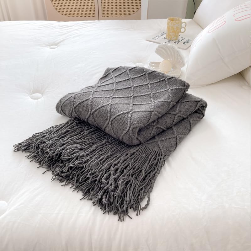 MSTZA 130 x 170/130 x 220 cm, 10 Farben, gestricktes Bettläufer-Set, dekorativer Boho-Bettläufer, weich gewebt, passende Kissen, perfekt für Schlafzimmer, Hotel