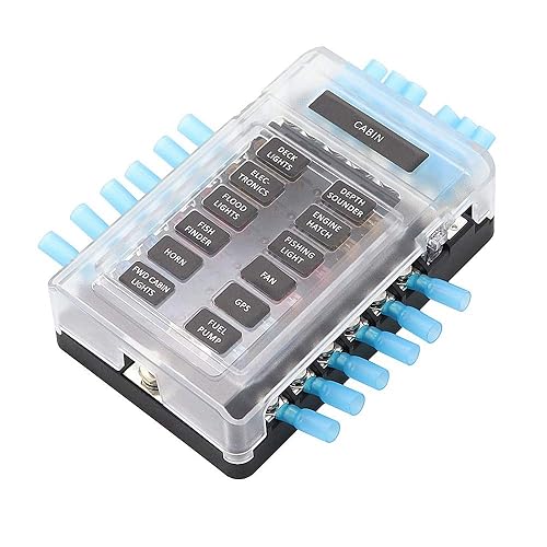 Bloque de fusibles de hoja de 12 vías con autobús negativo, barco, RV, remolque, cámper, caja de fusibles con conector de anillo termorretráctil,
