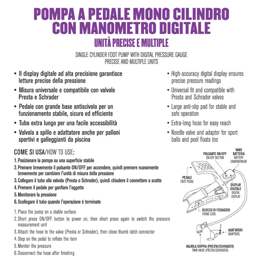 WEKGO Pompa a Pedale Auto/Bici con Manometro Digitale Precisione | Gonfiatore Universale 8 BAR / 120 PSI per Pneumatici, Palloni, Gonfiabili | Valvole Presta/Schrader, Tubo Lungo 58cm