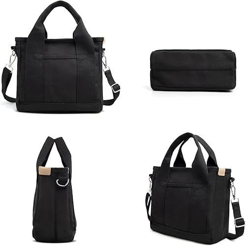 Miniatura 4 de IwIeIaIrI Bolsa de lona para mujer con múltiples bolsillos, bolso de hombro moderno con compartimentos para compras, trabajo, playa