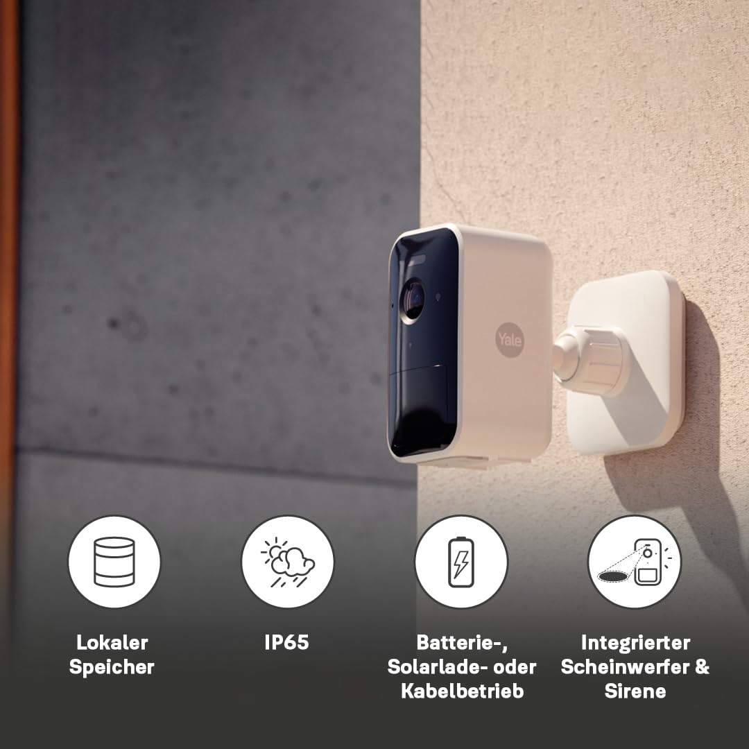 Yale - Smart Außenkamera - Full HD Live Ansicht & Zwei-Wege-Audio - Bewegungsaufzeichnungen - Anpassbare Zonen & Zeitplanung - Nachtsicht - Scheinwerfer - Echtzeit-Benachrichtigungen Home App