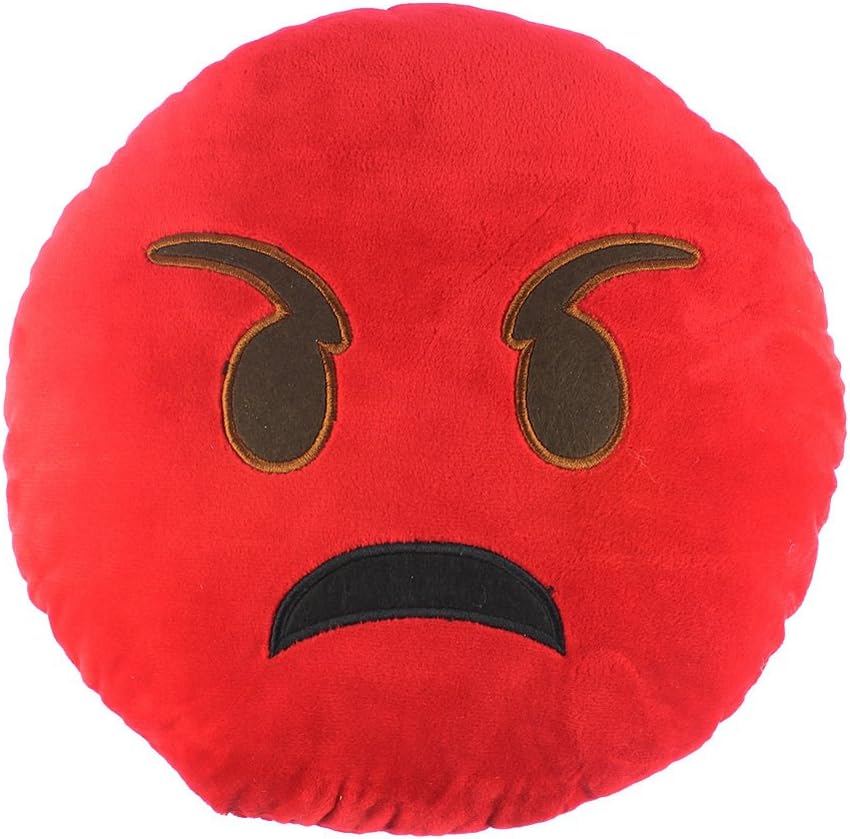 32cm Emoji Smiley Emoticon Cute Round Cushion Pillow Stuffed Red Plush Soft Toy(Anger)