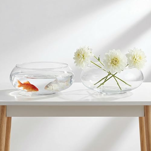 Miniatura 9 de ZENFUN Paquete de 2 jarrones de vidrio, jarrón de flores de boca ancha de 6 y 8 pulgadas, terrario redondo, maceta hidropónica de vidrio, recipiente