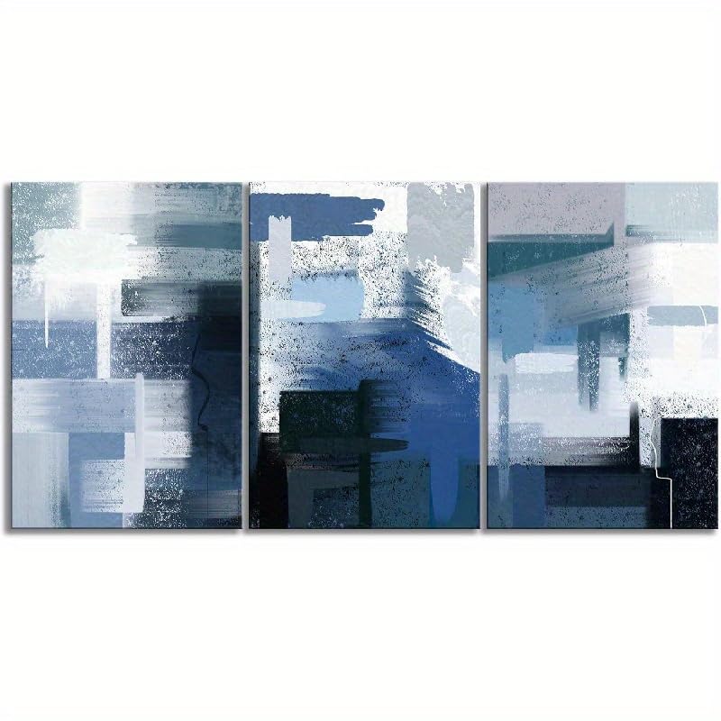 Impression sur toile abstraite bleue marine triptyque paysage moderne deco salon 60 x 80 cm