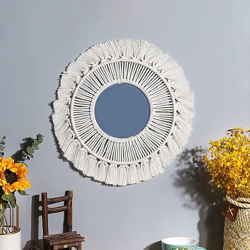 Miniatura 6 de Espejo de pared bohemio, pequeño espejo redondo de macramé para colgar en la pared, espejo decorativo bohemio para decoración del hogar, sala de