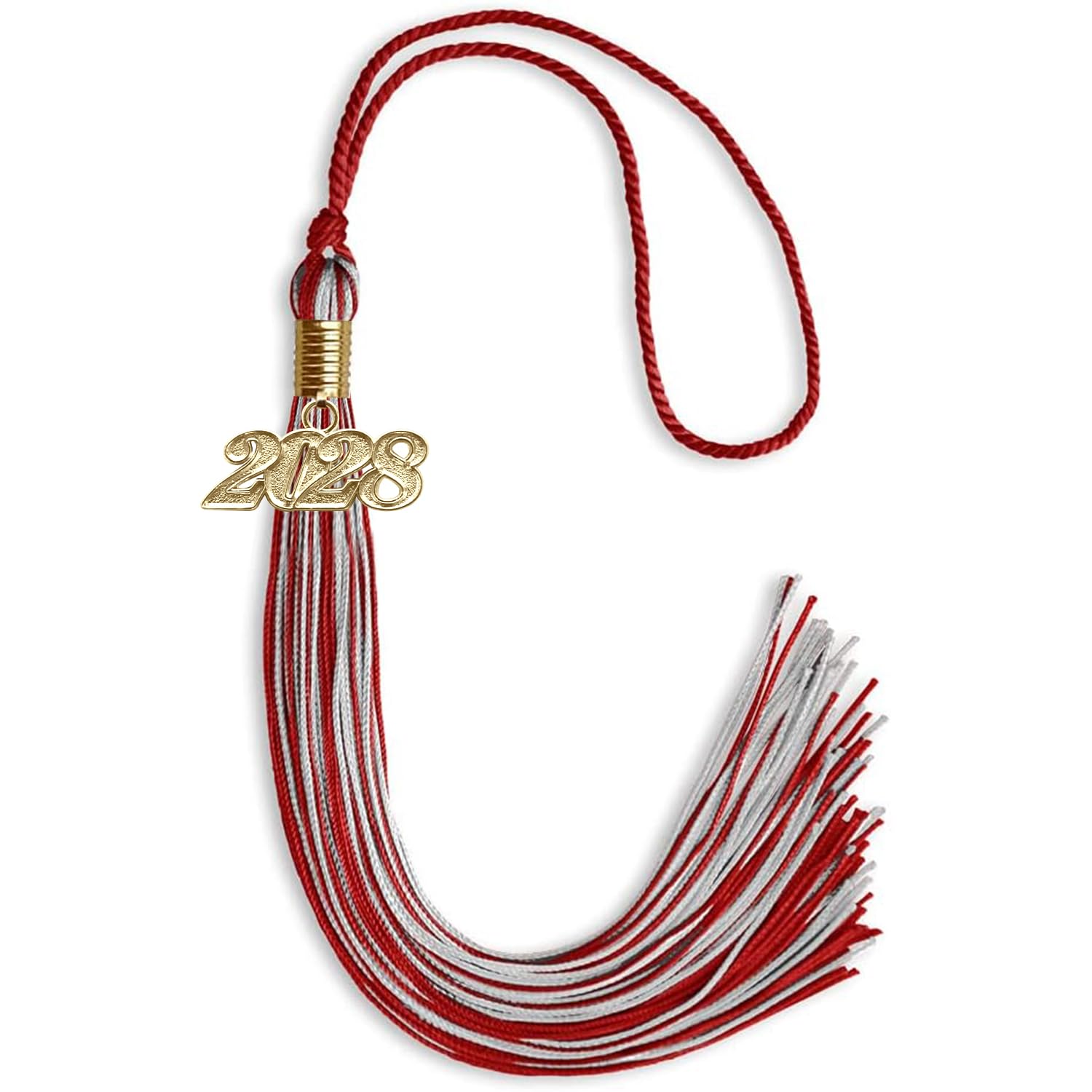 Endea Graduation Mixed Double Color Tassel with Gold Date Drop (Red/Silver, 2028)