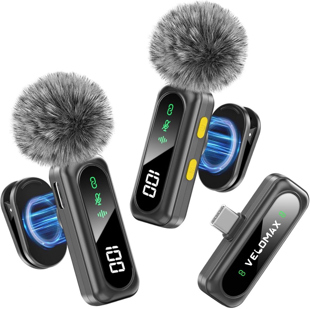 VELOMAX Mic for YouTube Wireless, Noise Reduction Magnetic Clip Wireless Microphone with LED Indicator Light and Battery Display for Video Recording Creators for Android Type-C Port-picture-26