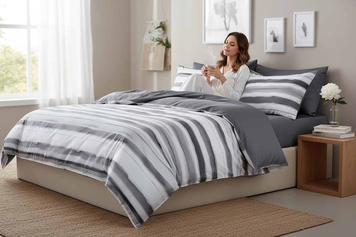 Komplet pościeli Domarex 160x200 cm + 2 poszewki 70x80 cm – dwustronna pościel z satynowej mikrofibry, miękka, elegancka, z zamkiem, Satynowa Elegancja