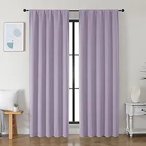 Simplebrand Ava Lilac Blackout Curtains for Bedroom 84 Inch Length 2 Panels Set, Solid Thermal Insulated Privacy Living Room Window Treatment Curtains Blackout Drapes, W50 x L84 Inch, Lilac