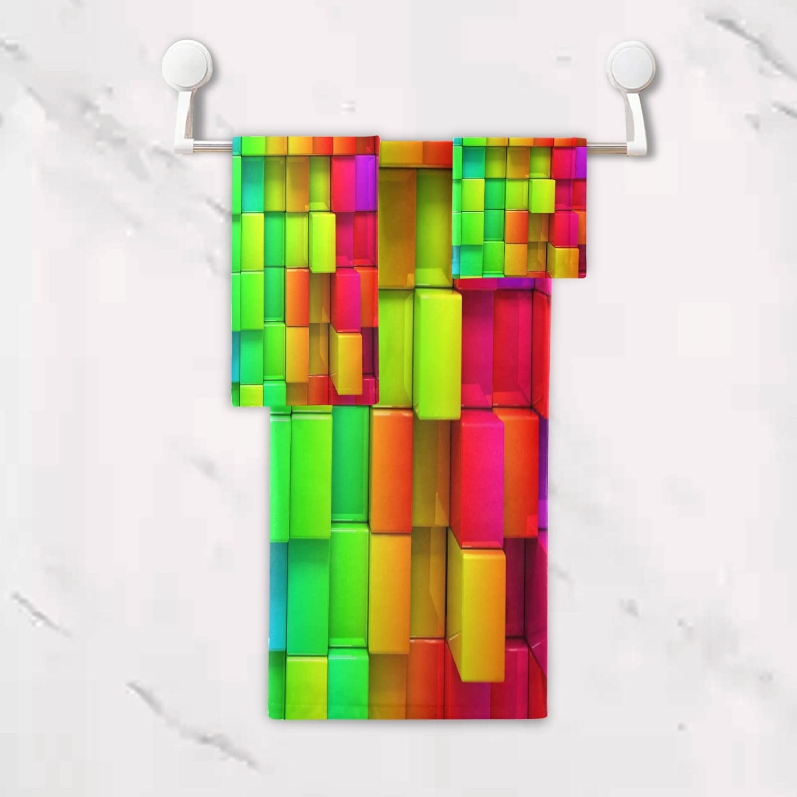 Mnsruu Rainbow Colorful Boxes - Juego de toallas de baño suaves, Pack Toallas, Set Toallas de 3 piezas para baño, spa, hotel, 1 toalla de baño+1 toalla de mano+1 paño