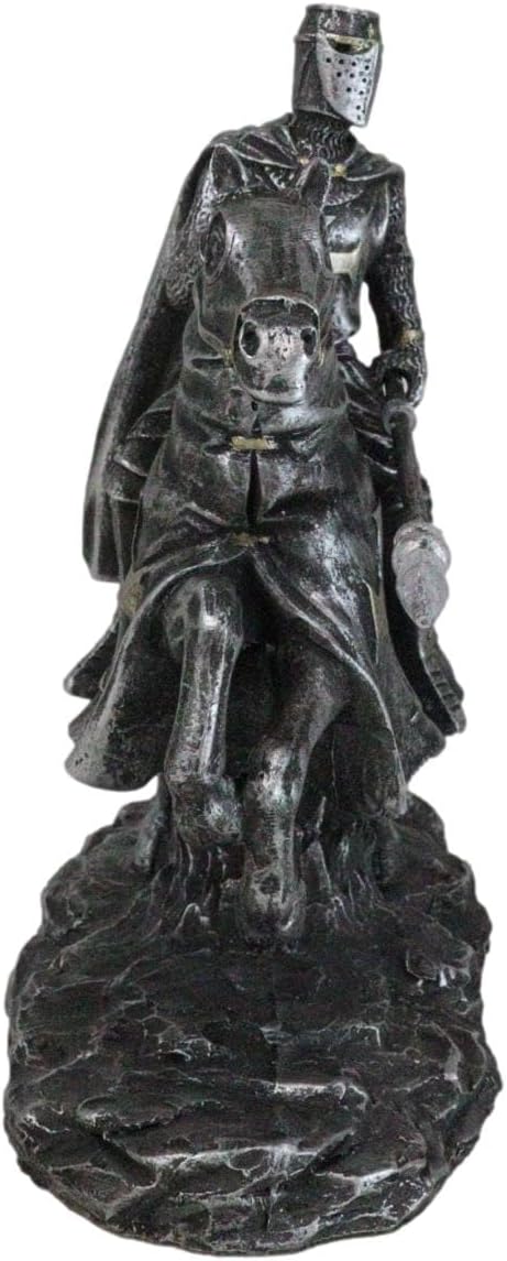 Ebros Gift Medieval Tournament Suit of Armor Crusader Knight with Javelin Spear Riding On Heavy Cavalry Horse Statue 6" Tall Renaissance Knighthood Horses Knights of The Cross Decor