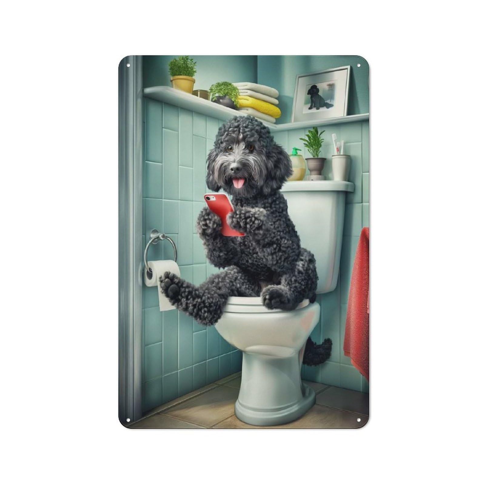 Tin Wall Plaque 30x20cm with Black Cockapoo Bathroom for Café Or Restaurant, Housewarming Present for People Styling Café And Restaurant