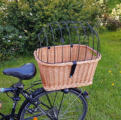 Hundefahrradkorb für Gepäckträger aus Weide mit Gitter 50 x 38 cm Eckig Natur (N-S) (mit Kissen)