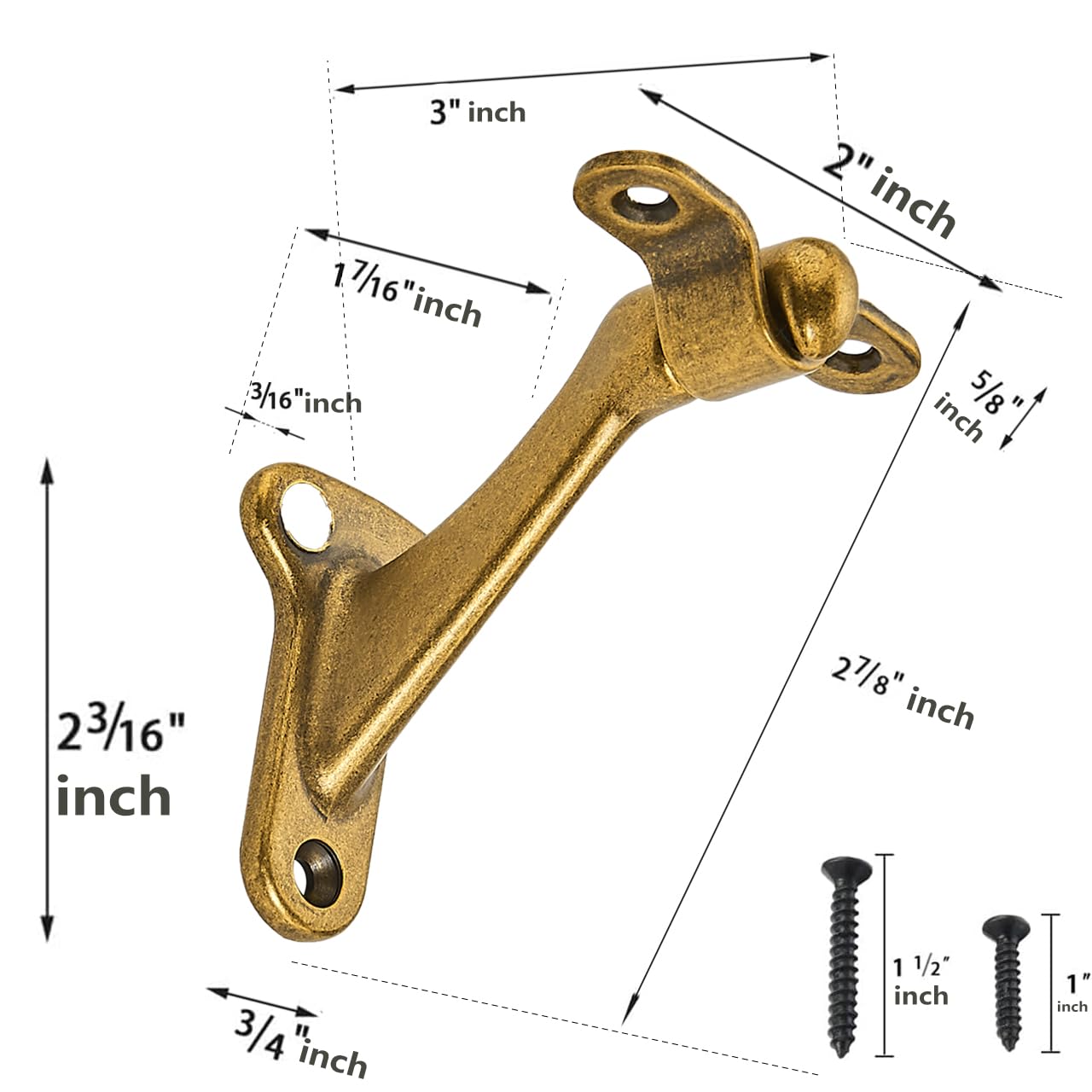 KHTUMEWARE-FS Antique English Brass Handrail Brackets 2-Pack in Antique English Brass — KHTUMEWARE
