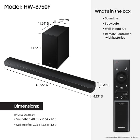 Samsung B-Series Soundbar HW-B750F 5.1 ch Subwoofer (2025 Model) Voice Enhance Mode, Q-Symphony, Adaptive Sound