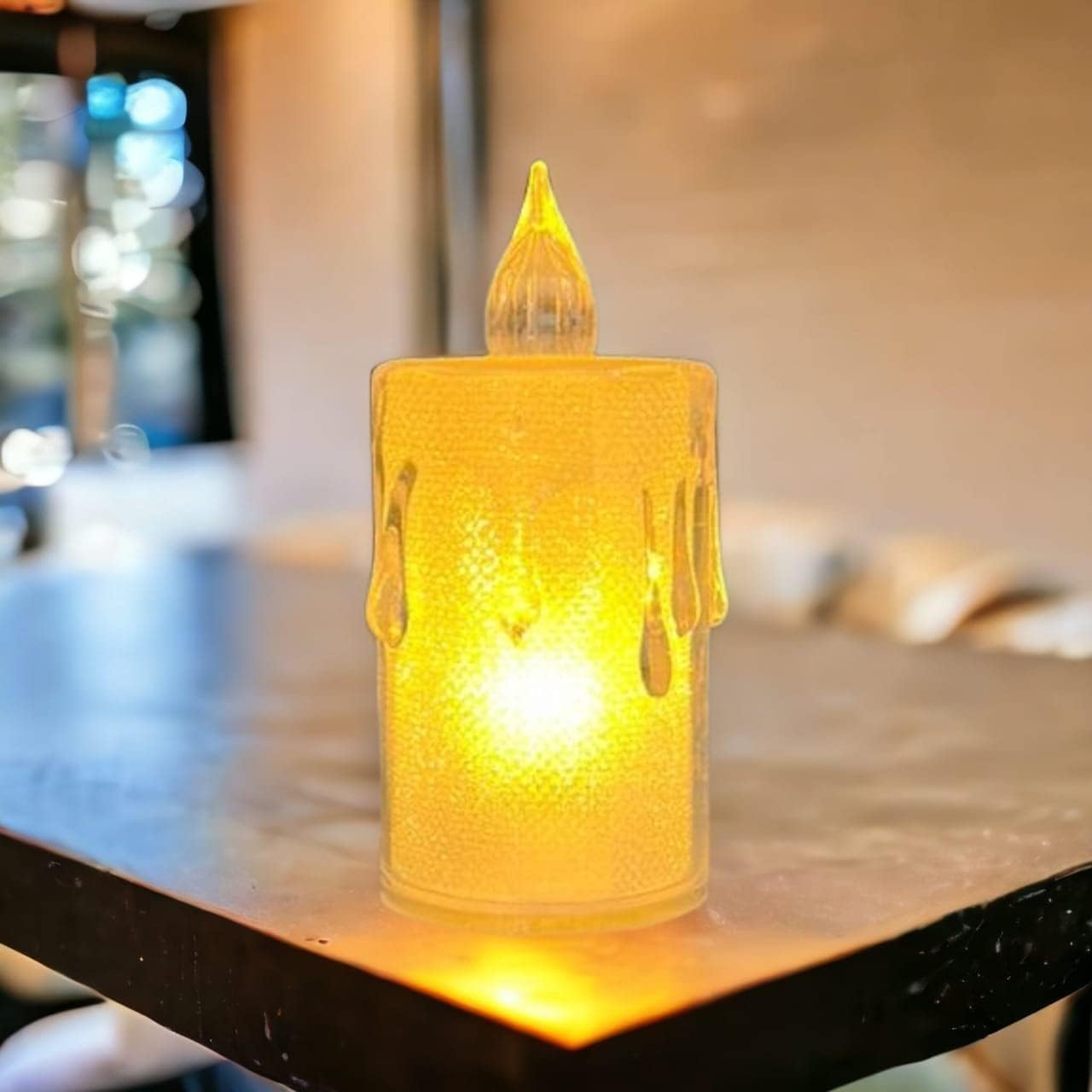 SATYAM KRAFT 6 candele senza fiamma e senza fumo, in acrilico, con design gocciolante, per decorare la casa, regali, festival, eventi, decorazioni natalizie (giallo) (grande)