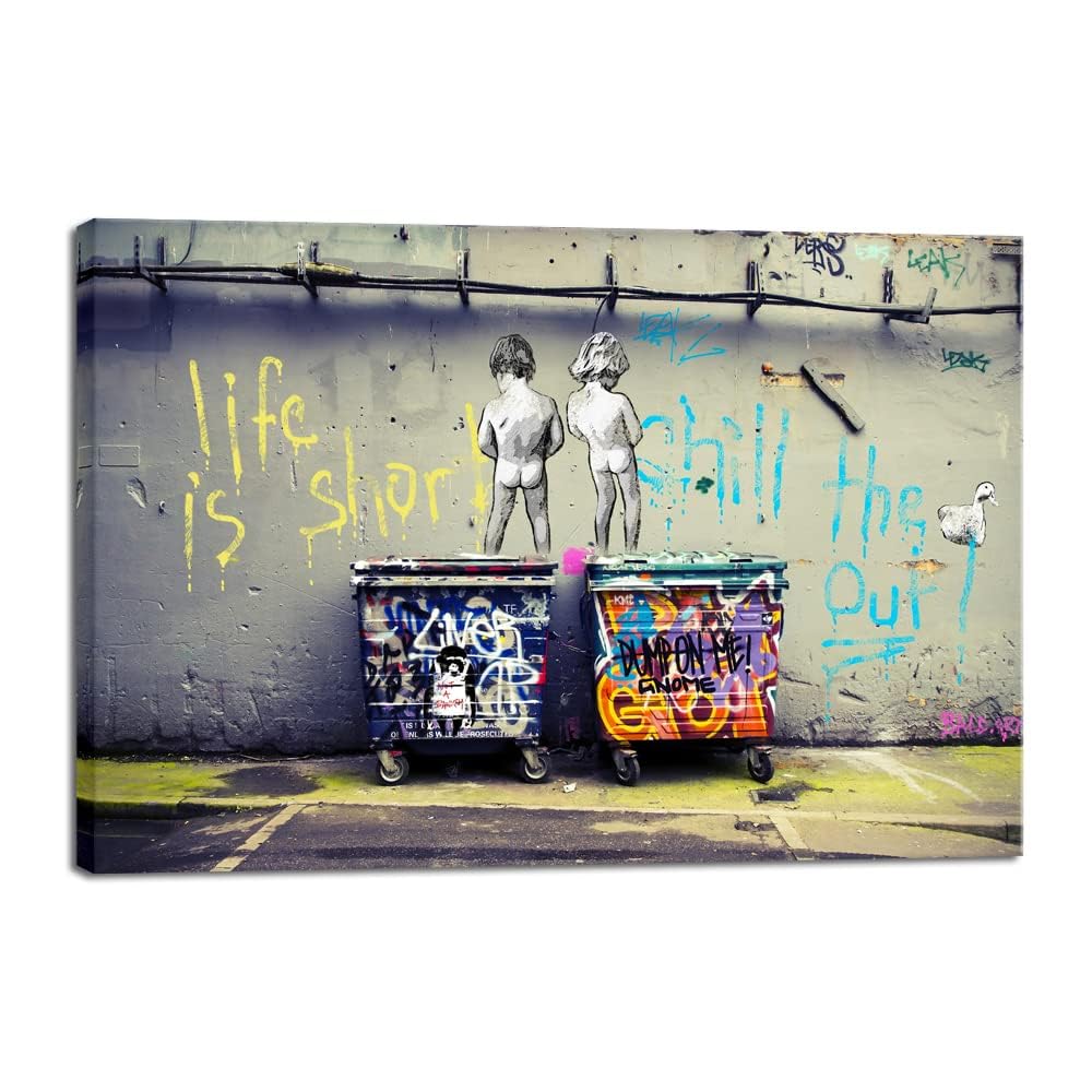 LMYSXAOZ Canvas painting Life is short, calm down Banksy boy art graffiti poster canvas print(60x80cm/Frameless)