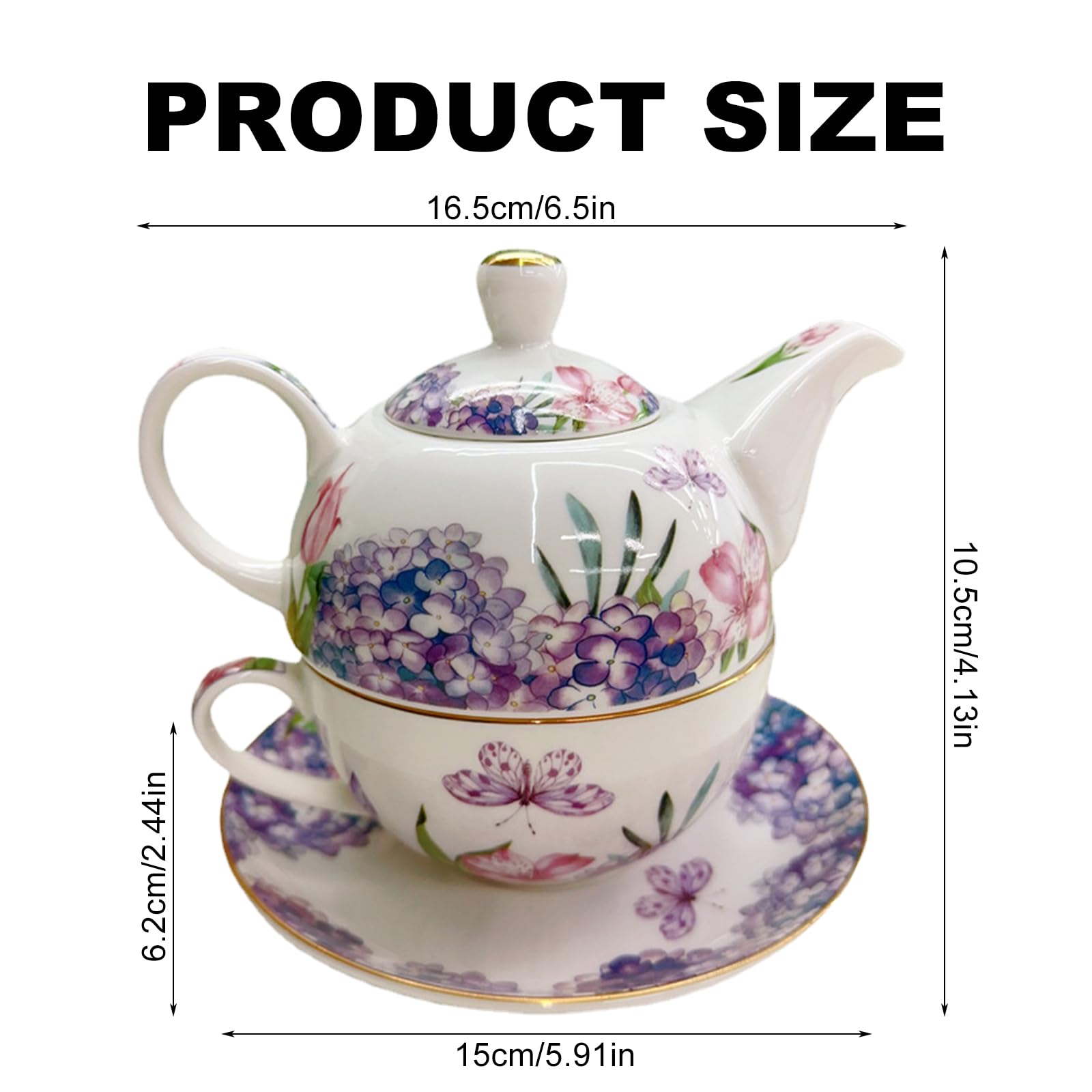 Service à thé pour une personne - Motif floral - Théière en céramique de 400 ml avec tasse de 250 ml - Service à thé en porcelaine pour le thé de l'après-midi - Cadeau pour femme - Vaisselle à café