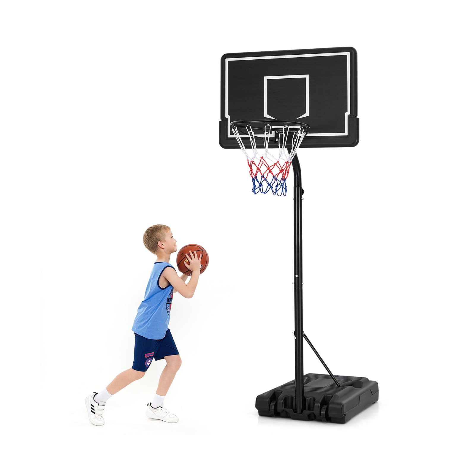 GOPLUS Panier de Basket Mobile, Hauteur Réglable (270-320CM) avec Base Remplissable, Panneau en PC Incassable, Panier de Basket Portable Intérieur/Extérieur & Système de But pour Enfants/Jeunes