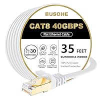 Vista 1 de BUSOHE Cable Ethernet Cat 8 de 35 pies, cable plano Cat8 de alta velocidad de 40 Gbps, 2000 MHz, cable de conexión de área local con conector RJ45