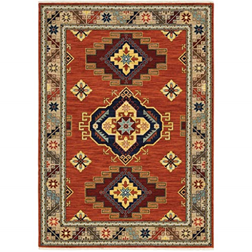 Oriental Power Loom Stain Resistant Area Rug with Fringe - Multi Color - 3 x 5 ft.