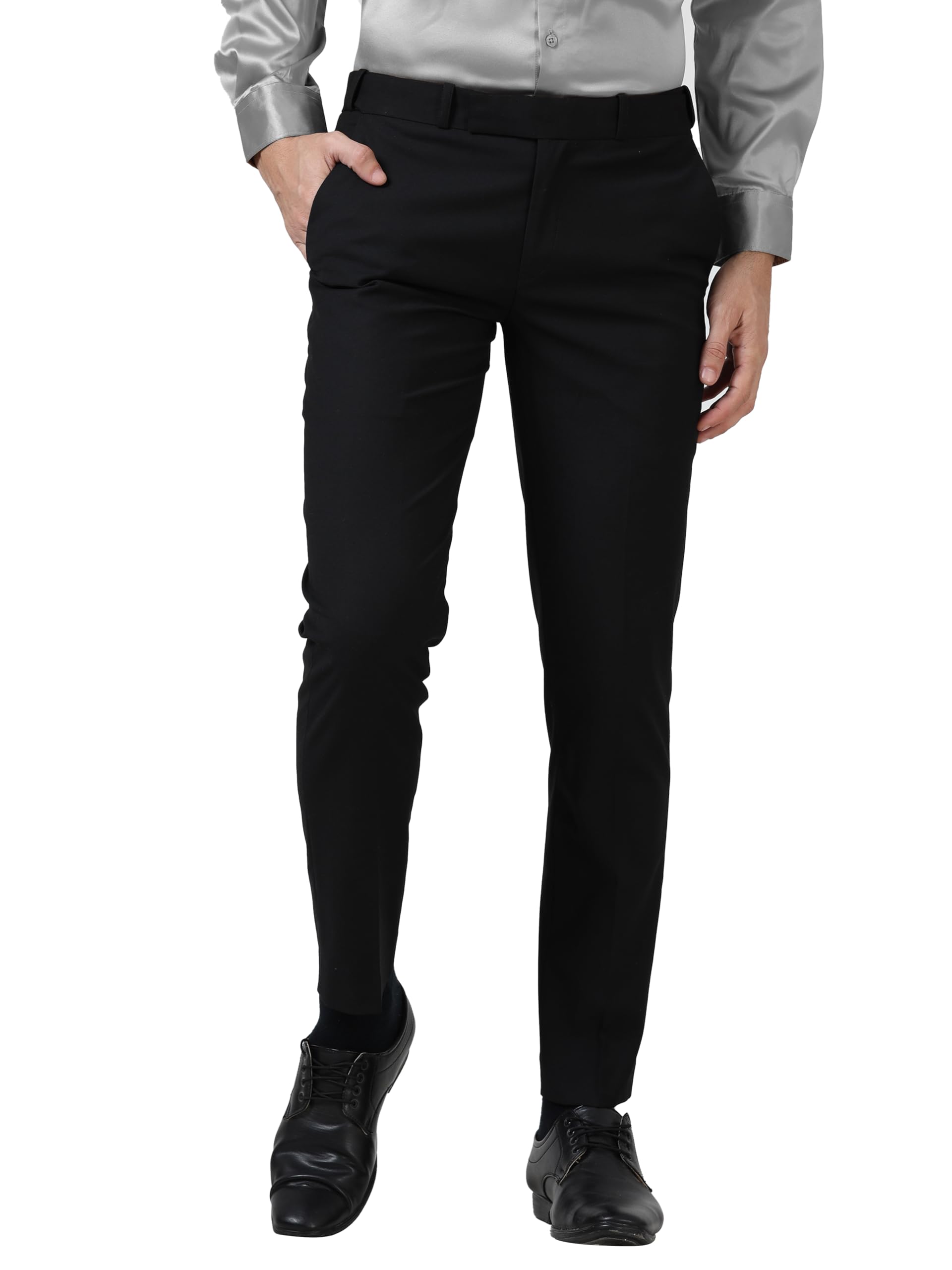 Mc Henry Men's Solid Techno Flex 2-inch Waist Expandable Premium Luxurious Wrinkle Free Slim Fit Trousers