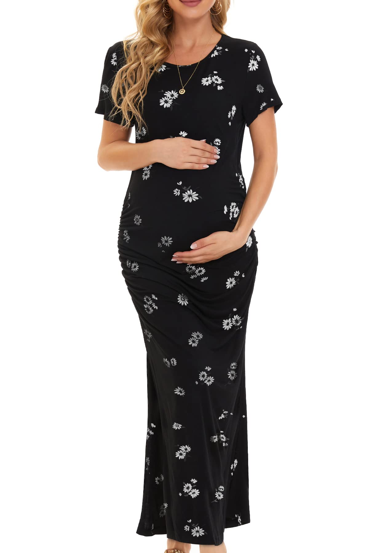 Smallshow Femme Longue Robe Grossesse Fente latérale Robes Maternité SVP121 M