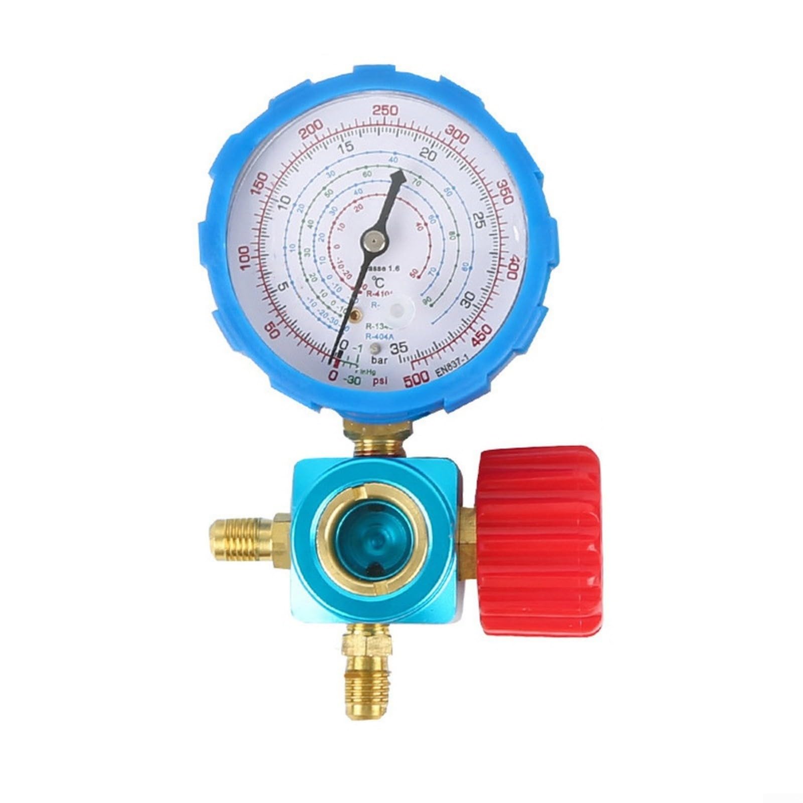 Manomètre basse pression AC avec verre de visée pour R22 R134a R410A R404A, port 6,35 mm, plage de -30 à 500 PSI pour chargement CVC