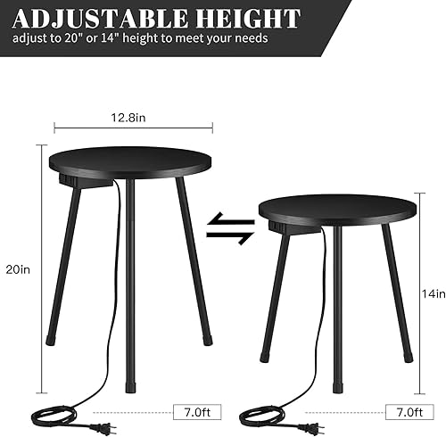 Miniatura 3 de Mesa auxiliar con estación de carga, mesa auxiliar redonda con puerto USB y tomacorriente, patas de metal de altura ajustable, mesa pequeña para