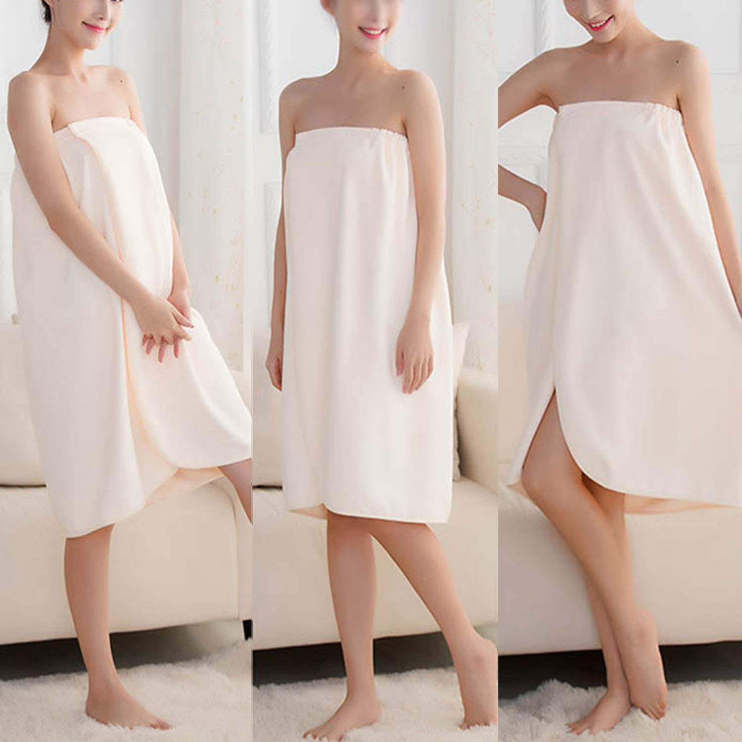 Alicare Womens Spa Wrap Pure Color Cover Up Tower Beach Swimming Spa, Shower, Bath and Gym Towel with Snaps Cream