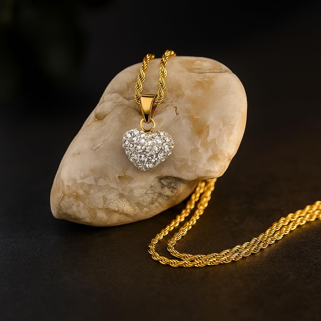 Cadena de oro para mujer con corazón 585/925, collar para mujer, cadena de amor, regalo para novia, cadena de oro 585 con plata 925, corazón con circonitas
