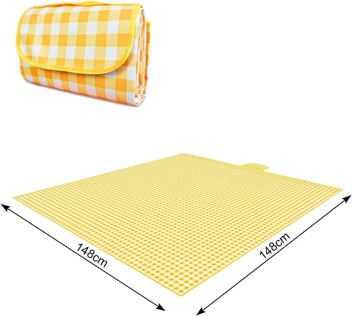 ZHUYNXIR Extra Large Picnic, Waterproof Blanket, Gingham Picnic Mat for Beach, Camping Grass Picnic Blankets. (Yellow 58x58 inch) image 2