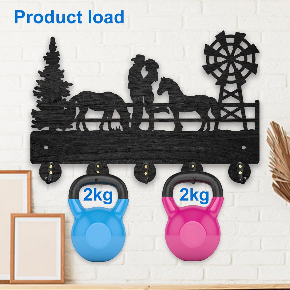 MAYJOYDIY Holz Schlüsselhaken Cowboy Design - Rustikaler Wandhalter Mit 5 Haken
