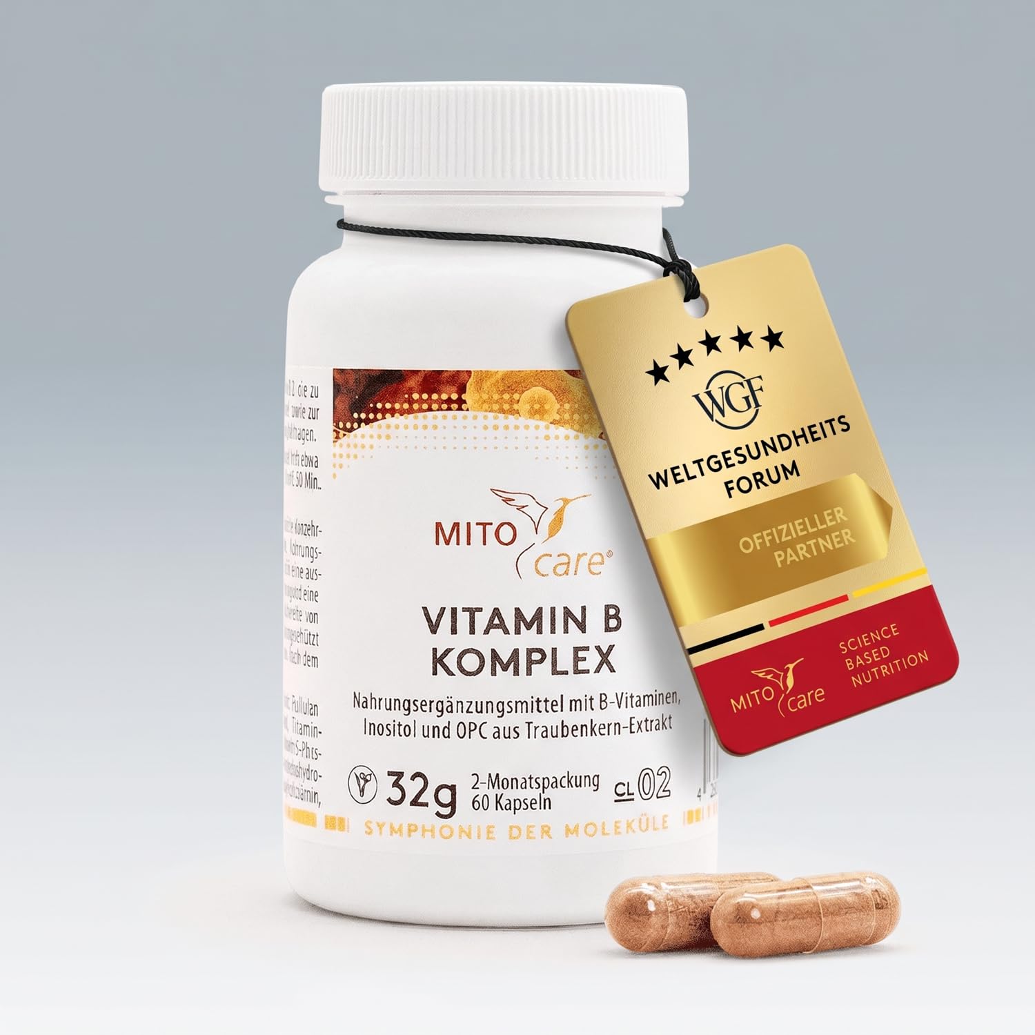 MITOcare Vitamin B Komplex - Komplex mit 8 B-Vitaminen - B1, B2, B3, B5, B6, B7, B9 & Vitamin B12 hochdosiert - Apothekenqualität - vegan - 2 Monatspackung mit 60 Kapseln - Produziert in Deutschland