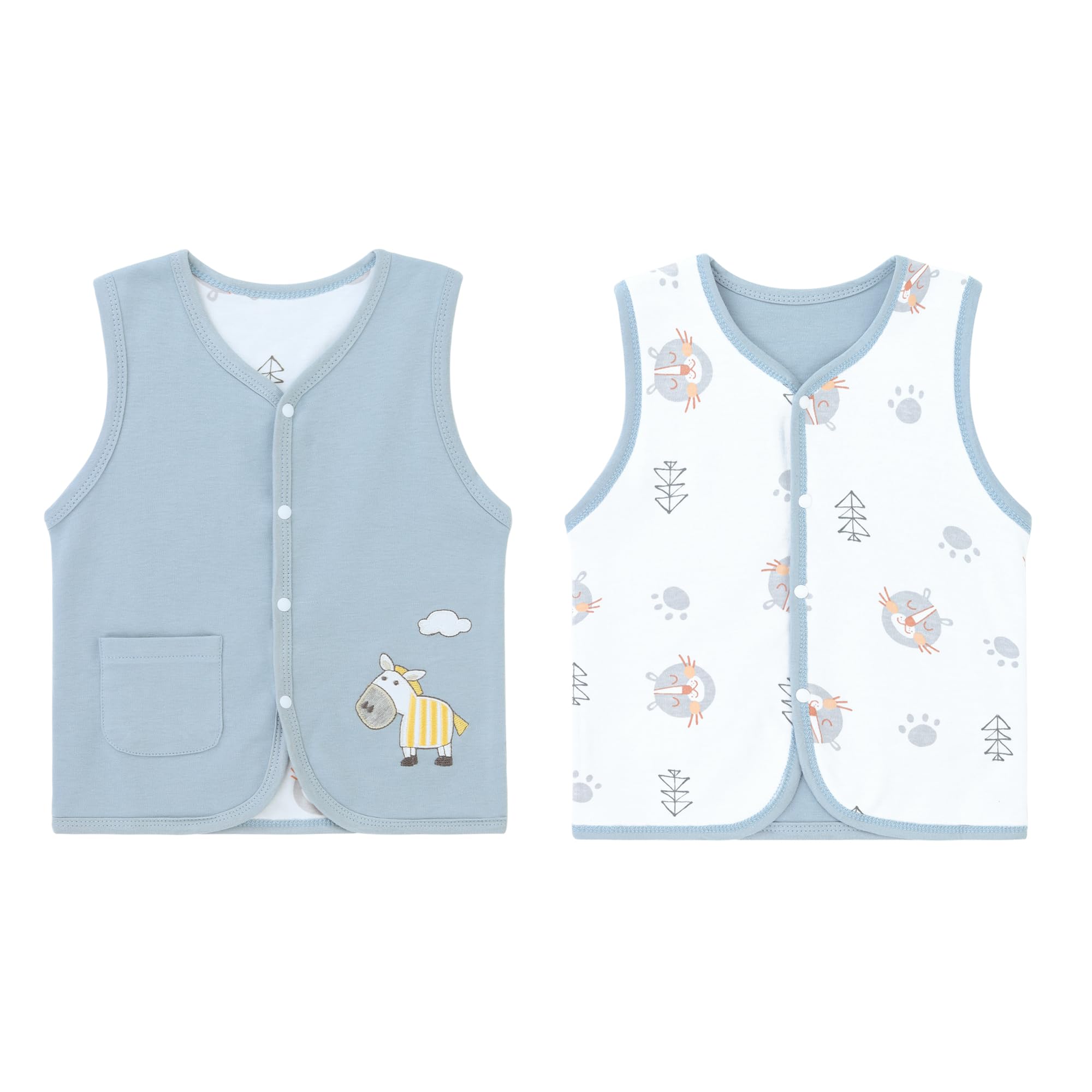 Gilet Réversible Bébé Tout-Petit Coton - Manteau Sans Manches Cartoon Printemps Automne
