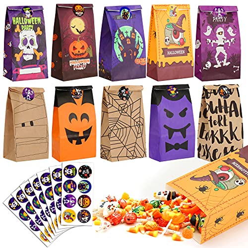 Halloween candy Treat Bags 52pcs+56 Pcs Halloween Stickersï¼ŒMini Paper Gift Bags for Treats Snacksï¼ŒHalloween Candy Bags for Trick or Treatingï¼ŒParty Supplies