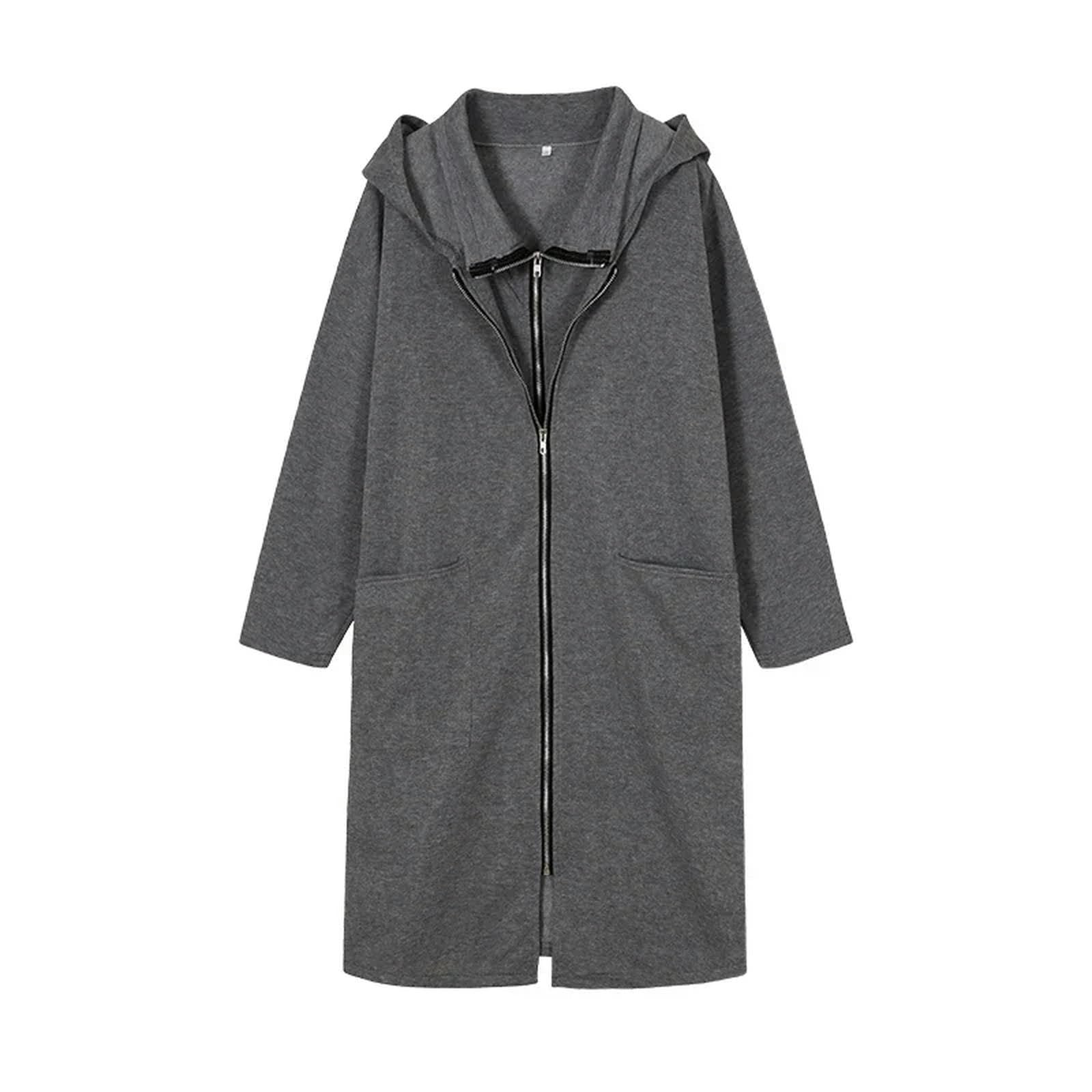 Veste longue grise pour femme avec capuche et poche zippée taille M