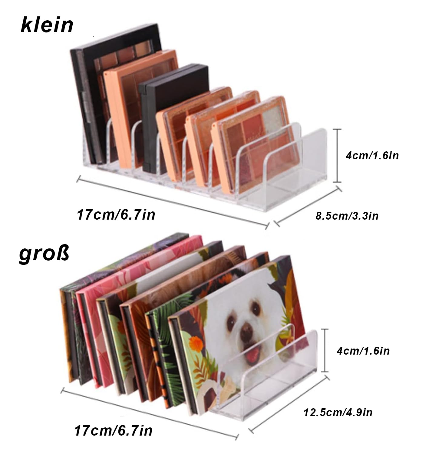 Voarge Eyeshadow Organiser, 2 Sizes Dressing Table Organiser, Dressing Table with 7 Compartments, Acrylic, Pallets Make-Up for Storage - Image 2