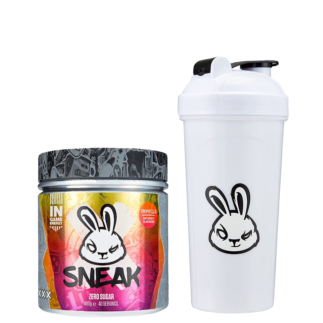 SNEAK | Tropikilla Edition | In-Game Focus Boost Energy Drink, Zero Sugar, Low-Calorie, Vegan | 40 Servings & OG Shaker Bundle