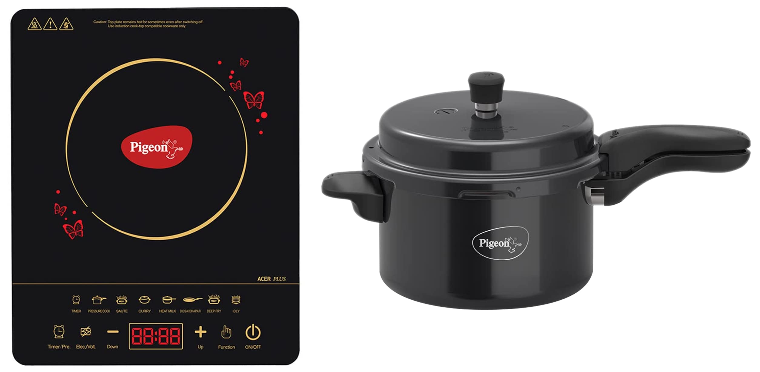 Pigeon by Stovekraft ABS Plastic Acer Plus Induction Cooktop 1800 Watts with Feather Touch Control - Black & Pigeon by Stovekraft Titanium 3 Ltrs Pressure Cooker - Black-image-42