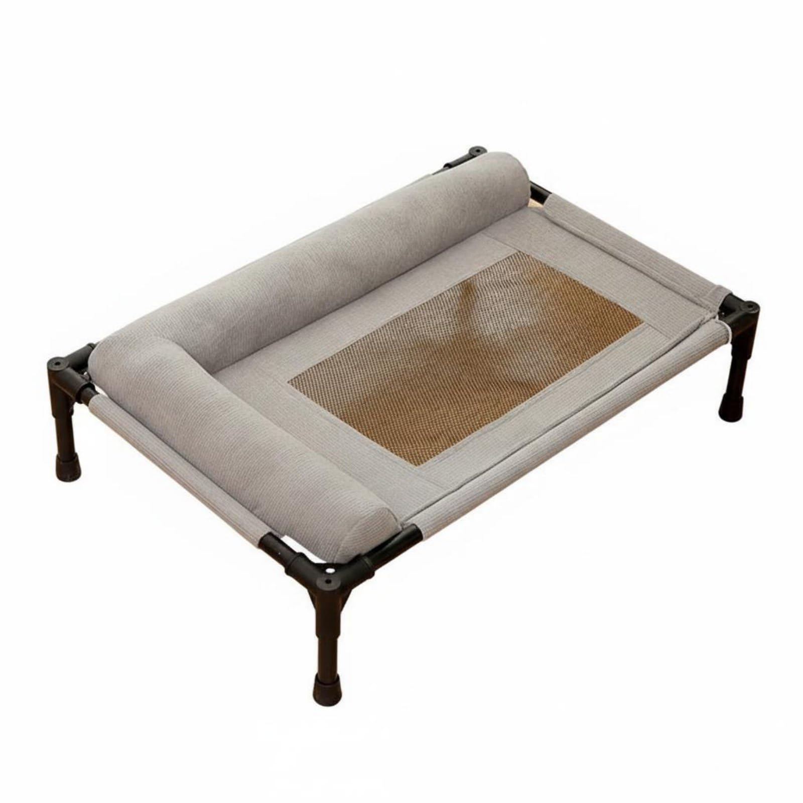Lit surélevé pour chien respirant avec panier tissu aéré et structure solide grise M