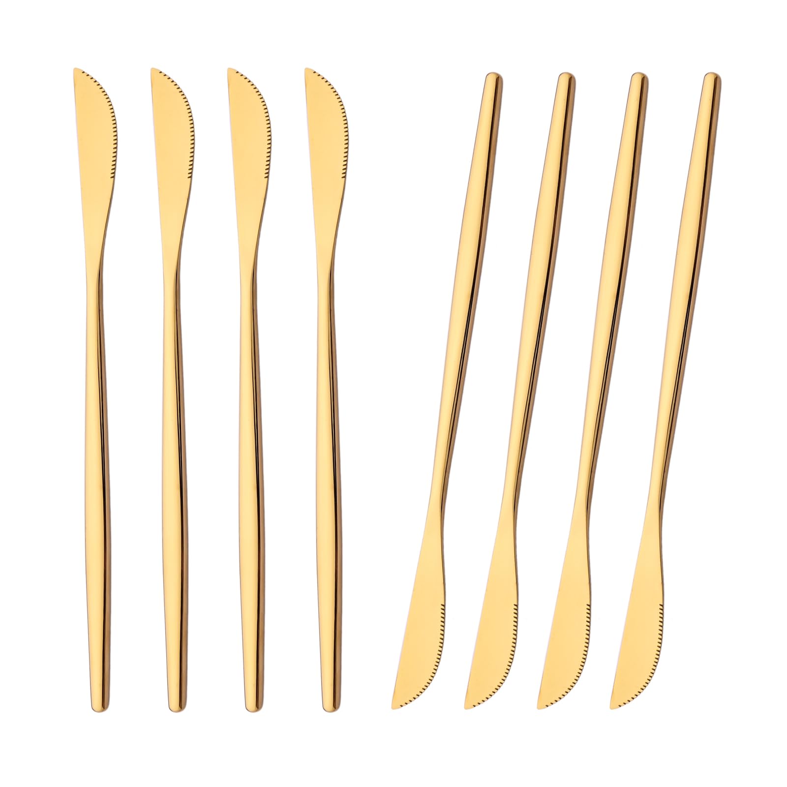 snplowum 8-Piece 304 Stainless Steel Gold Dinner Knife, 8.85 Inch Knife Set For Steak Dessert Butter Knife, Matching all tableware, Mirror Gold