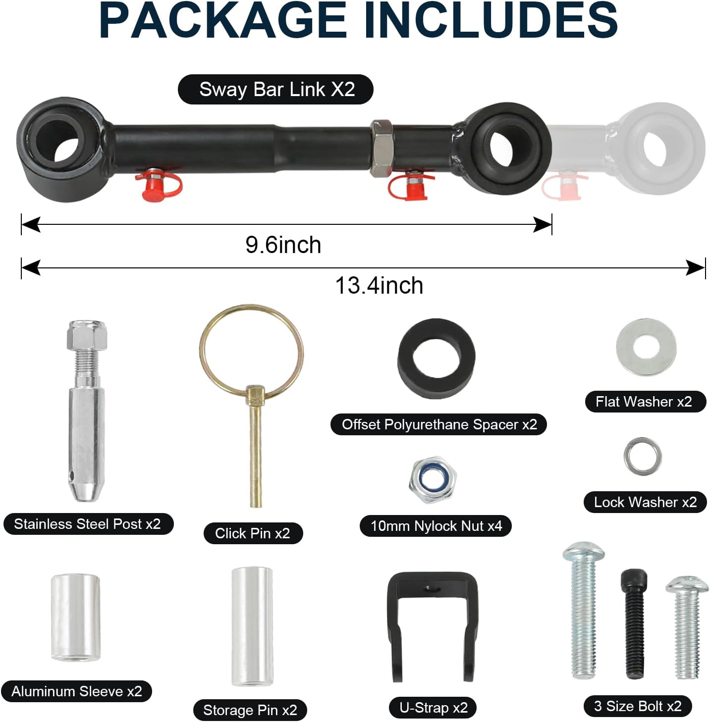 Adjustable Front Swaybar Quicker Disconnect System with 2.5" - 6" Lift for 1997-2006 Jeep Wrangler TJ 1984-2001 Cherokee XJ Quicker Disconnect Sway Bar Links