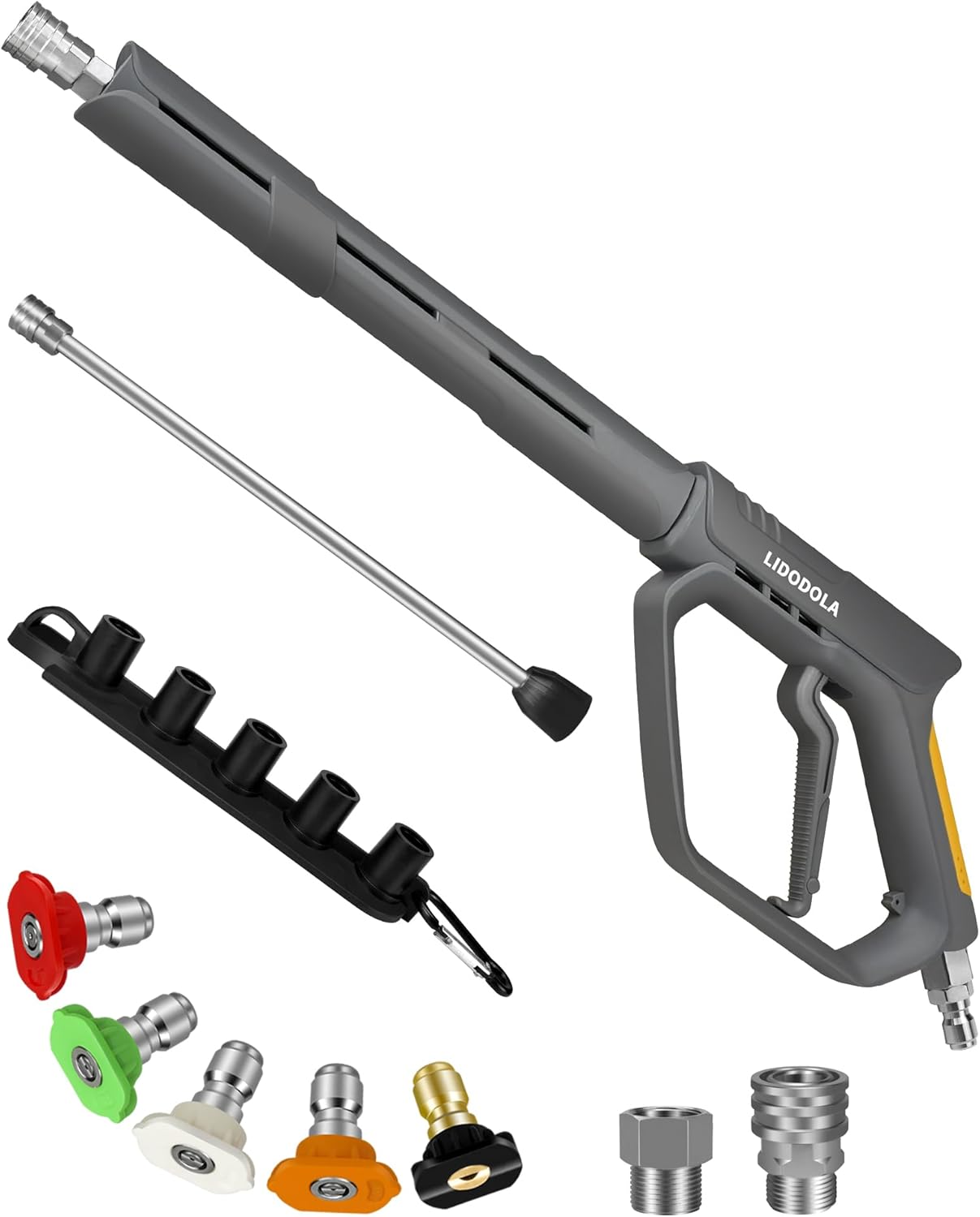 ​LidoDola 5000 PSI Pressure Washer Gun with Swivel - High Power Washer Gun with 3/8" Male Plug, 5 Nozzle Tips,Features 3 Selectable Lengths,Ergonomic Grip for Car/Driveway/Industrial Cleaning​