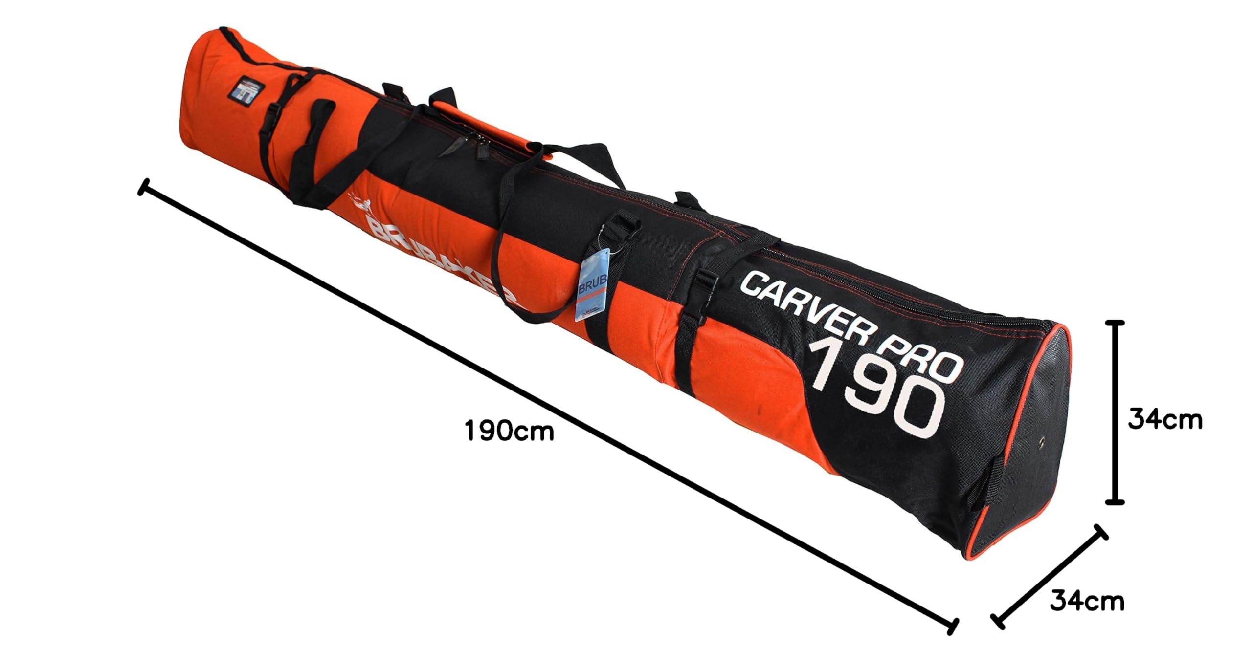 Brubaker Lot avec Un Sac à Skis et Un Sac à Chaussures de Ski, pour Une Paire de Ski Jusqu’à 190 cm + bâtons + Chaussures + Casque, Noir/Orange