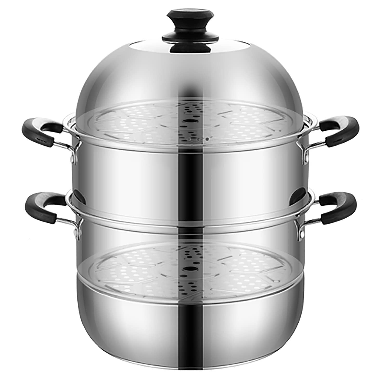 GTHTUHFD 201 Food-Grade Stainless Steel Steamer Cooker – 3-Layer Composite Bottom Soup Pot For Steamed Seafood, Buns, And Stews,30Cm,30Cm (Size_Name 34Cm),size_name-34cm
