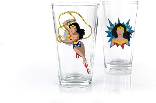 Miniatura 3 de DC Wonder Woman - Juego de vasos de pinta | Dos vasos de estilo cómico lleno de acción | Juego de 2 vasos de edición limitada de 16 onzas