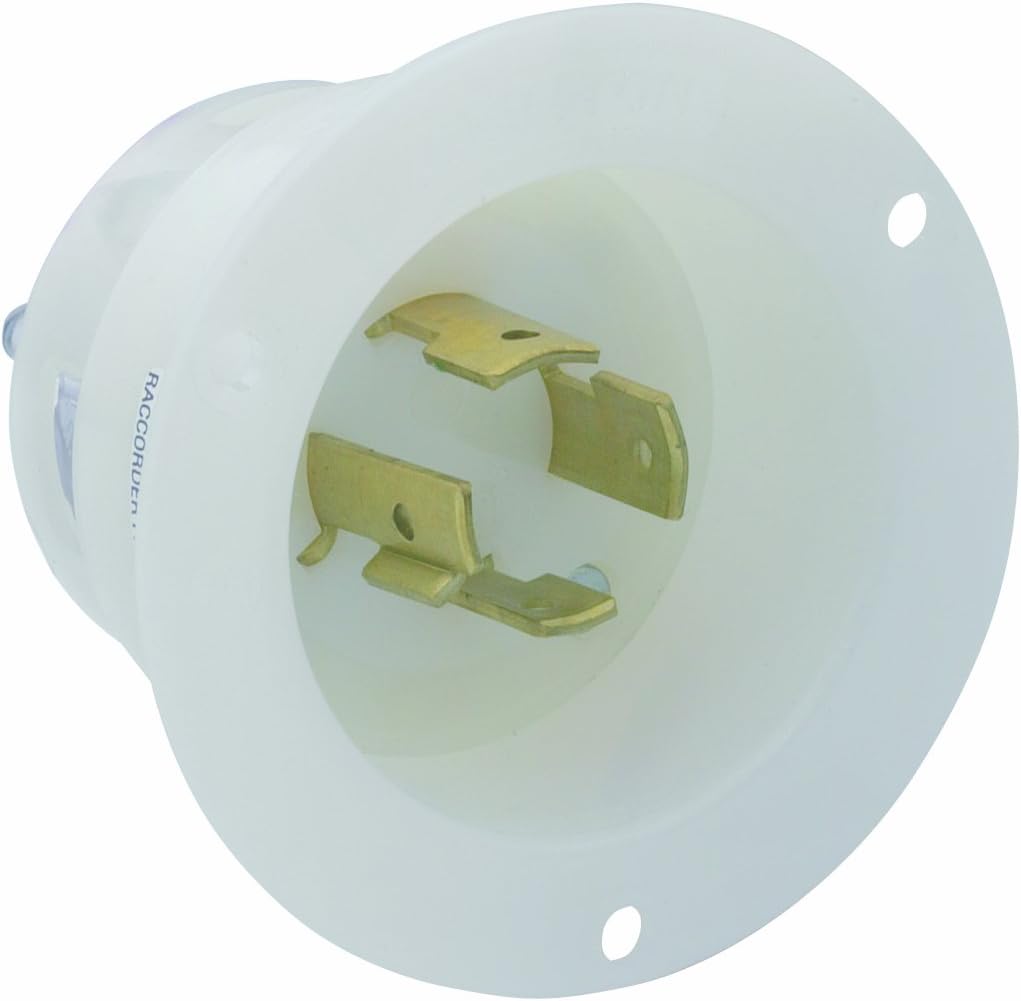Leviton 2425 20 Amp, 250 Volt- 3PY, Flanged Inlet Locking Receptacle, Industrial Grade, Grounding, White