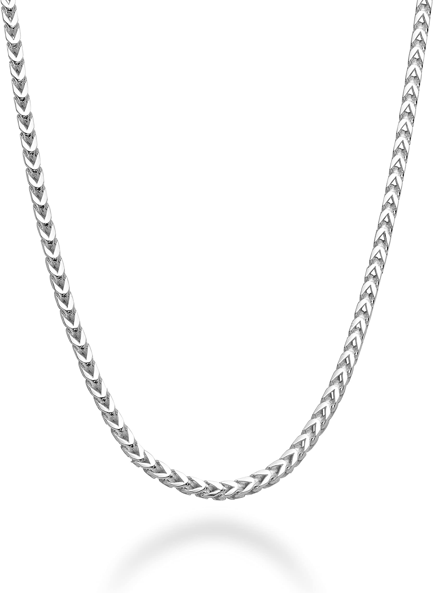 Miabella Italian Solid 925 Sterling Silver 2mm Franco Square Box Link Chain Necklace for Men Women Made in Italy, Sterling Silver, Gemless, Sterling Silver, No Gemstone