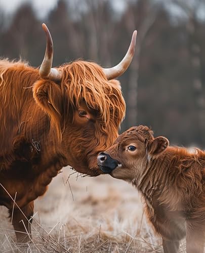 Kits de pintura de diamantes para adultos, vacas de las tierras altas, taladro completo, redondo, arte de diamantes 5D, fácil para principiantes,